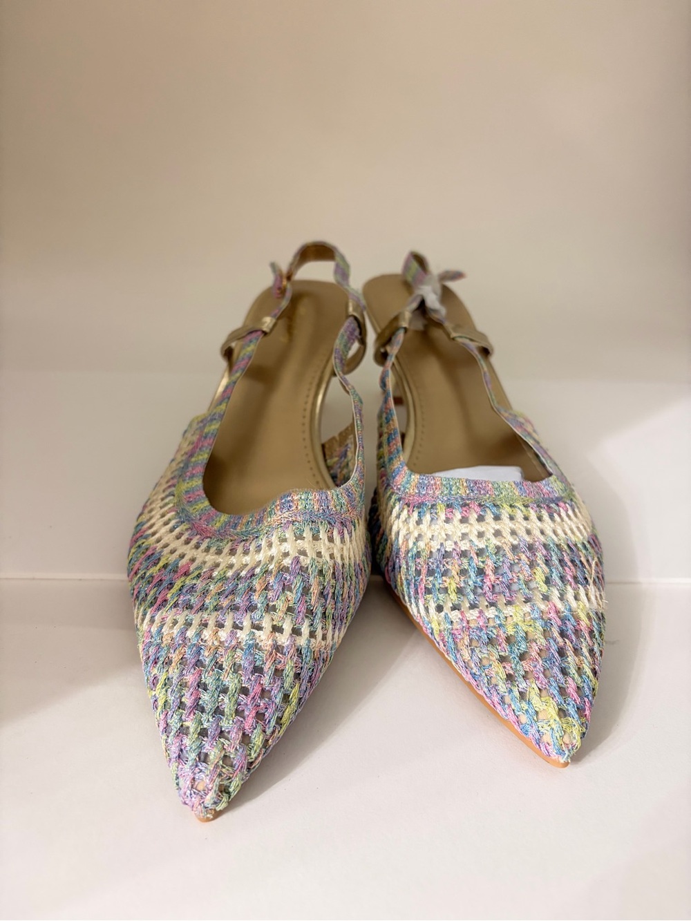 Woven Multicolor Pointed-Toe Slingback Flats